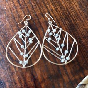 Gold and White Leaf Design Earrings